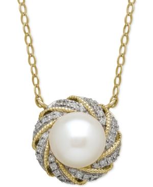 Cultured Freshwater Pearl (7mm) And Diamond Accent Pendant Necklace In 14k Gold
