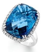 14k White Gold Ring, London Blue Topaz (15 Ct. T.w.) And Diamond (1/5 Ct. T.w.) Rectangle Ring