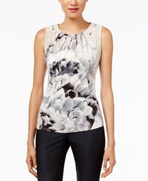 Calvin Klein Pleated Floral-print Shell