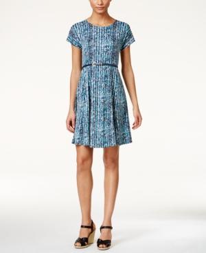 Ny Collection Petite Belted Graphic-print Dress