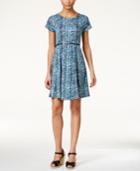 Ny Collection Petite Belted Graphic-print Dress