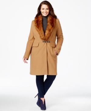 Ivanka Trump Plus Size Faux-fur-collar Buckled Walker Coat