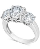 Diamond Halo Three-stone Engagement Ring (1-1/2 Ct. T.w.) In 14k White Gold