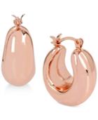 Touch Of Silver Puffed Hoop Earrings In 14k Rose Gold-plated Metal