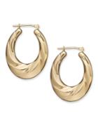 Signature Gold Diamond Accent Oval Drape Hoop Earrings In 14k Gold Over Resin