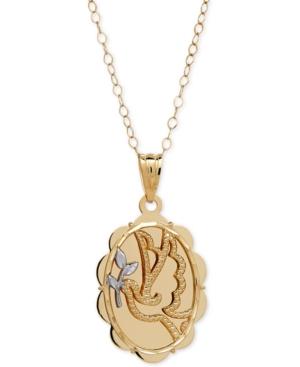 Two-tone Dove Let Peace Guide Your Heart Pendant Necklace In 10k Gold