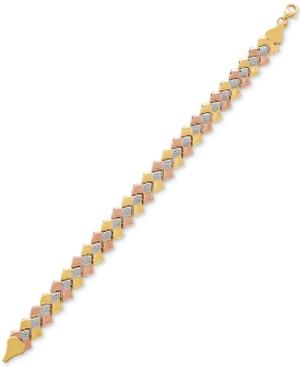 Tricolor Chevron Link Bracelet In 10k Gold, Rose Gold & White Rhodium-plate