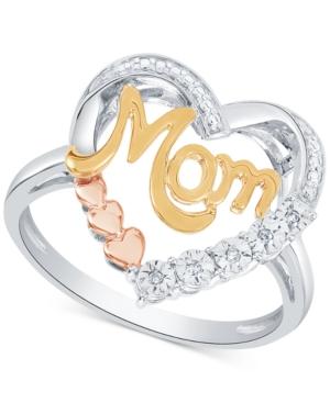 Diamond Mom Heart Ring (1/10 Ct. T.w.) In Sterling Silver & Gold- And Rose Gold-plate