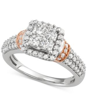 Diamond Square Cluster Engagement Ring (1-1/3 Ct. T.w.) In 14k White And Rose Gold