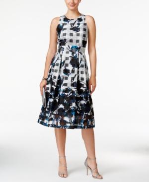 Ivanka Trump Mixed-print Fit & Flare Midi Dress