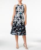 Ivanka Trump Mixed-print Fit & Flare Midi Dress