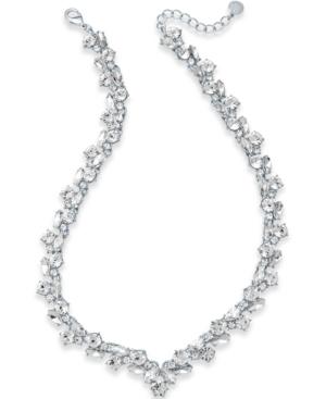 Charter Club Silver-tone Crystal Cluster V Necklace, Created For Macy's