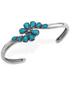 Manufactured Turquoise(2-1/2 Cttw)cluster Cuff Bracelet In Sterling Silver