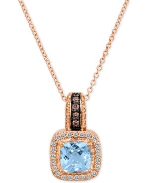 Le Vian Chocolatier Aquamarine (3/4 Ct. T.w.) And Diamond (1/5 Ct. T.w.) Pendant Necklace In 14k Rose Gold