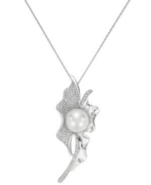 Belle De Mer 14k White Gold White South Sea Pearl (11mm) And Diamond (3/4 Ct. T.w.) Pendant Necklace