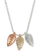 Unwritten Tricolor Triple Leaf 18 Pendant Necklace In Sterling Silver, Gold-flash & Rose Gold-flash