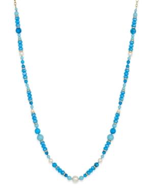 Kate Spade New York Gold-tone Blue Bead And Imitation Pearl Long Length Necklace
