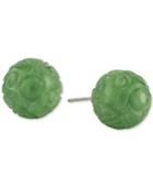 Dyed Jadeite Carved Ball Stud Earrings In Sterling Silver