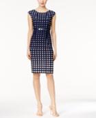 Connected Petite Belted Printed Sheath Dress