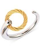 Charriol White Topaz Accent Cuff Ring In Stainless Steel & Gold-tone Pvd Stainless Steel