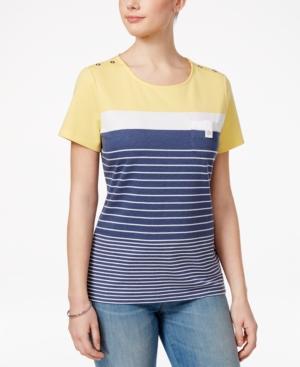 Karen Scott Striped Button-shoulder Top, Only At Macy's