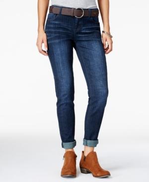 Vanilla Star Juniors' Belted Maury Wash Skinny Jeans