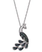 Sterling Silver Necklace, Blue And Green Diamond Accent Peacock Pendant (1/10 Ct. T.w.)