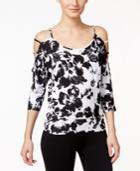 Thalia Sodi Printed Cold-shoulder Lattice-detail Blouse, Only At Macy's
