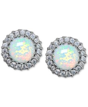 Giani Bernini Cubic Zirconia And Iridescent Stone Halo Stud Earrings In Sterling Silver, Created For Macy's