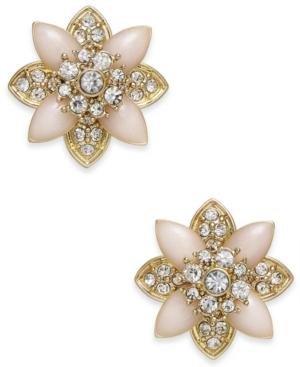 Charter Club Gold-tone Crystal & Pink Stone Stud Earrings, Created For Macy's