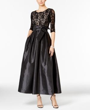 R & M Richards Petite Glitter Lace Taffeta Gown