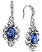 2028 Silver-tone Filigree Blue Stone Drop Earrings