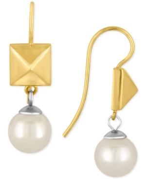 Majorica Two-tone Imitation Pearl And Pyramid Drop Earrings