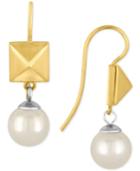 Majorica Two-tone Imitation Pearl And Pyramid Drop Earrings