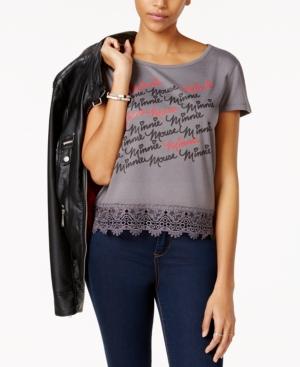 Hybrid Juniors' Disney Minnie Mouse Lace-trim Graphic T-shirt