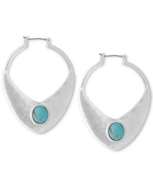 Lucky Brand Silver-tone Blue Stone Open Drop Earrings