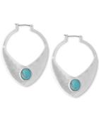 Lucky Brand Silver-tone Blue Stone Open Drop Earrings