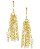 Charter Club Gold-tone Imitation Pearl And Chain Fringe Drop Earrings, Only At Macy's