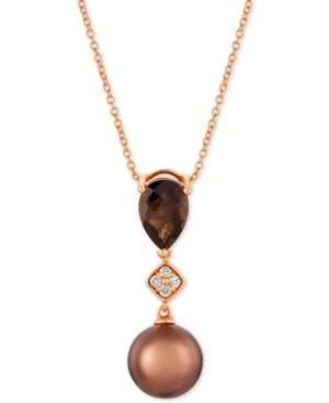 Le Vian Chocolate Pearl (9mm), Chocolate Quartz (1-1/4 Ct. T.w.) & Diamond Accent 20 Pendant Necklace In 14k Rose Gold