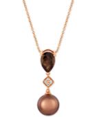 Le Vian Chocolate Pearl (9mm), Chocolate Quartz (1-1/4 Ct. T.w.) & Diamond Accent 20 Pendant Necklace In 14k Rose Gold