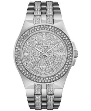 Bulova Men's Pave Crystal Stainless Steel Bracelet Watch 42mm 96b235