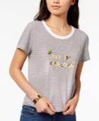 Bow & Drape Striped Just In Queso Sequined Graphic T-shirt
