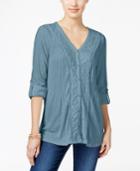 Style & Co. Lace-trim Textured Blouse, Only At Macy's