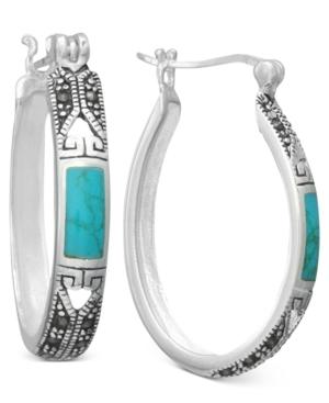 Genevieve & Grace Manufactured Turquoise (4-8mm) And Marcasite Hoop Earrings In Sterling Silver