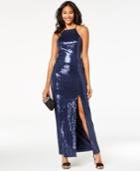 Teeze Me Juniors' Sequined Illusion Column Gown