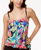 24th & Ocean Palmia Tropical-print Side-tie Blouson Tankini Top Women's Swimsuit