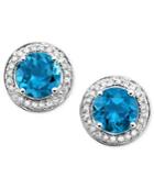 14k White Gold Earrings, Blue Topaz (3-1/4 Ct. T.w.) And Diamond (1/5 Ct. T.w.) Stud
