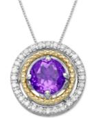 Amethyst (3/4 Ct. T.w.) & Diamond Accent Two-tone Pendant Necklace In Sterling Silver & 14k Gold