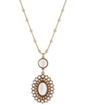 Lucky Brand Gold-tone Mother-of-pearl-look Long Pendant Necklace