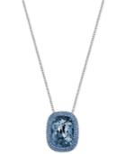 Swarovski Silver-tone Rectangle Halo Crystal Pendant Necklace